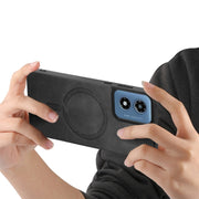 For Motorola Moto G Play 2024 4G Retro Magsafe Magnetic PU Back Cover Phone Case(Black)