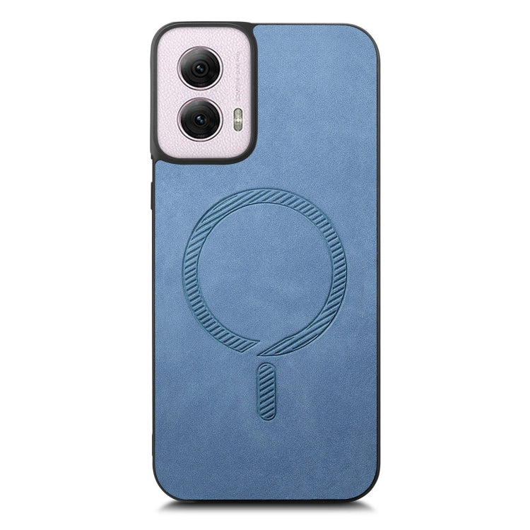 For Motorola Moto G Power 2024 5G Retro Magsafe Magnetic PU Back Cover Phone Case(Blue)