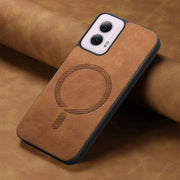 For Motorola Moto G Power 2024 5G Retro Magsafe Magnetic PU Back Cover Phone Case(Brown)