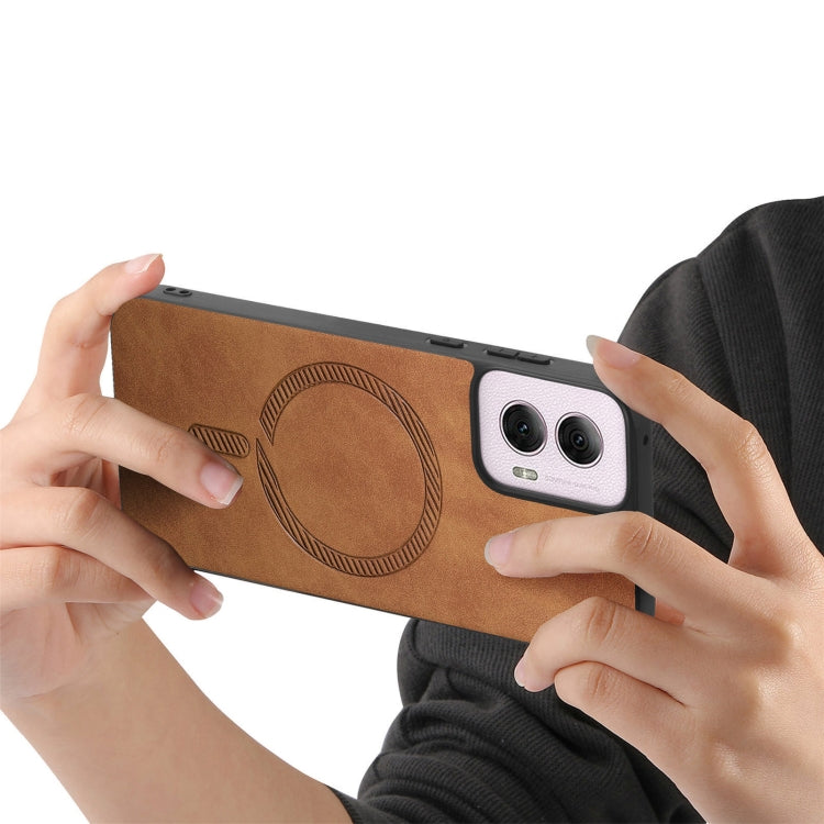 For Motorola Moto G Power 2024 5G Retro Magsafe Magnetic PU Back Cover Phone Case(Brown)