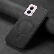 For Motorola Moto G Power 2024 5G Retro Magsafe Magnetic PU Back Cover Phone Case(Black)