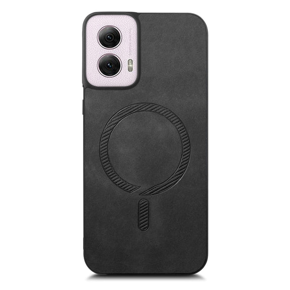 For Motorola Moto G Power 2024 5G Retro Magsafe Magnetic PU Back Cover Phone Case(Black)