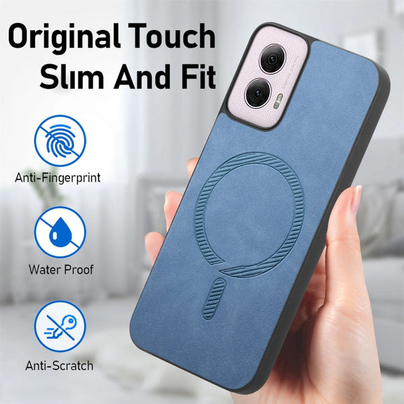 For Motorola Moto G 5G 2024 Retro Magsafe Magnetic PU Back Cover Phone Case(Yellow)