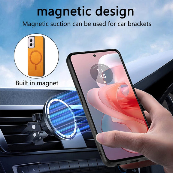 For Motorola Moto G Play 2024 4G Retro Magsafe Magnetic PU Back Cover Phone Case(Black)