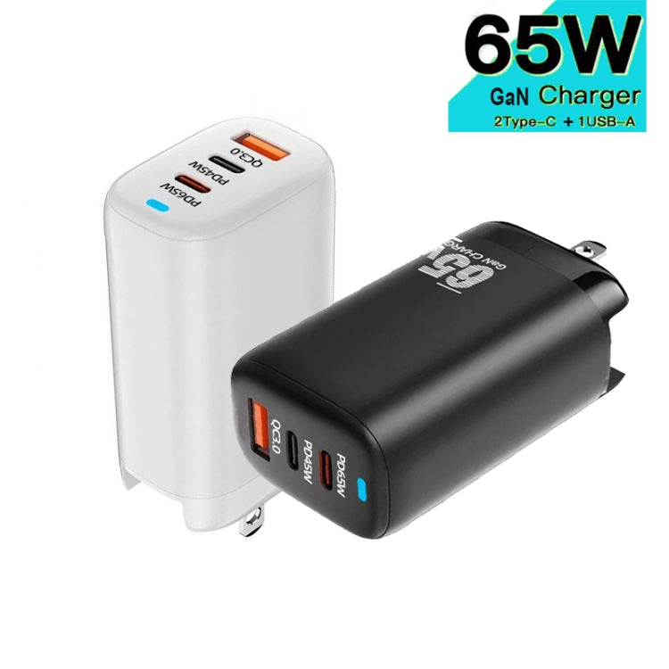 TE-65W GaN PD65W Dual USB-C/Type-C+USB-A Laptop Tablet Adapter，US Plug(Black)