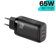 TE-65W GaN PD65W Dual USB-C+USB-A Laptop / Tablet Adapter，EU Plug(Black)