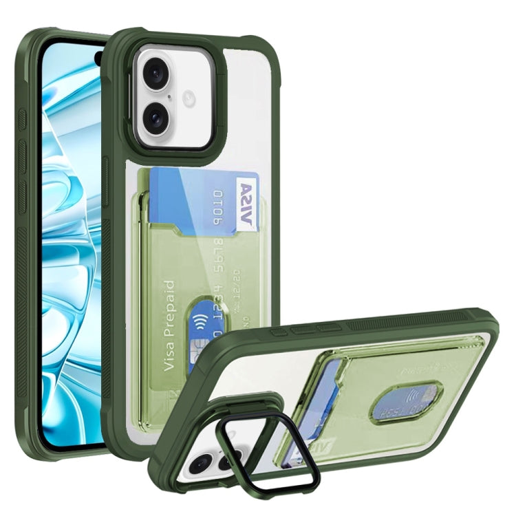 For iPhone 16 Card Bag Holder Acrylic Hybrid TPU Phone Case(Green)