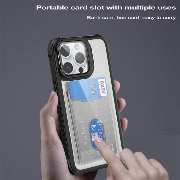For iPhone 16 Plus Card Bag Holder Acrylic Hybrid TPU Phone Case(Black)