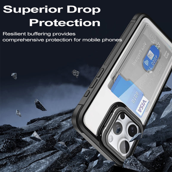 For iPhone 16 Card Bag Holder Acrylic Hybrid TPU Phone Case(Orange)