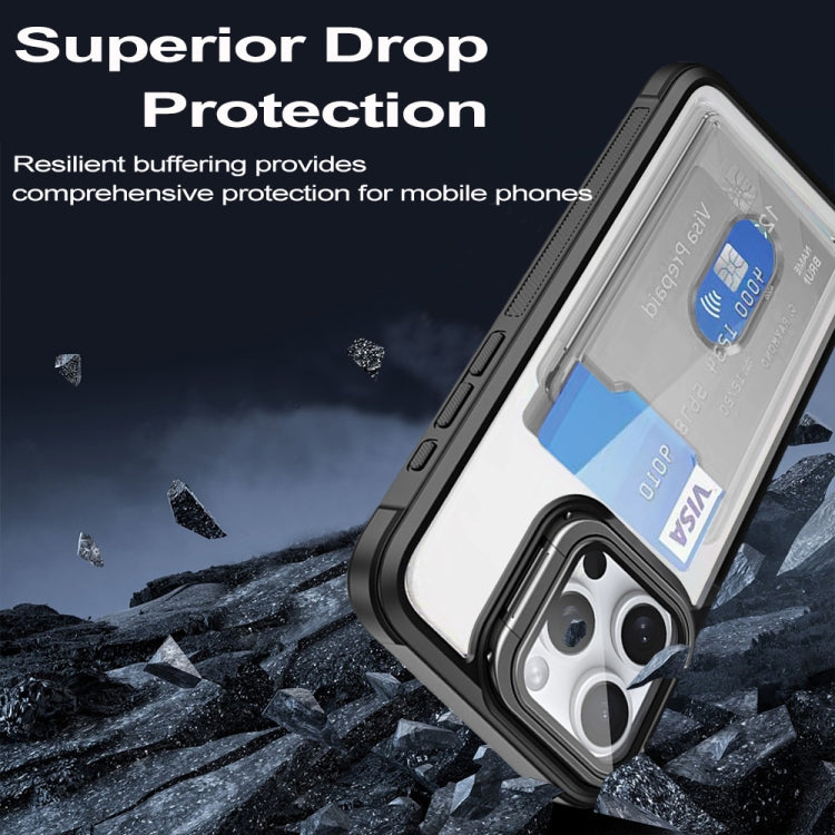 For iPhone 16 Plus Card Bag Holder Acrylic Hybrid TPU Phone Case(Black)