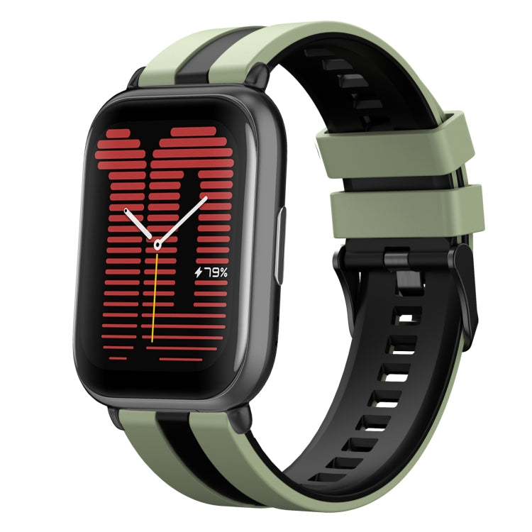 For Amazfit Active 20mm Two-Color Sports Silicone Watch Band(Light Green+Black)