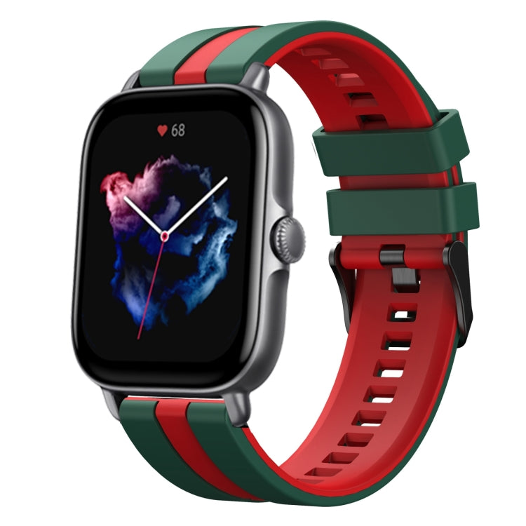 For Amazfit GTS 3 20mm Two-Color Sports Silicone Watch Band(Green+Red)