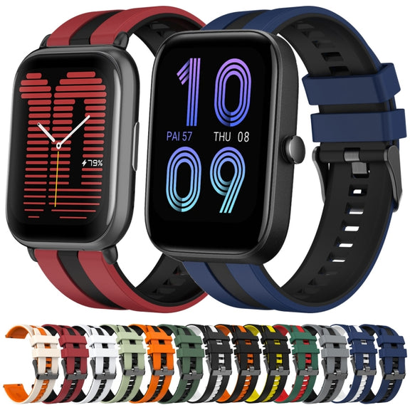 For Amazfit Pop 20mm Two-Color Sports Silicone Watch Band(Black+Orange)