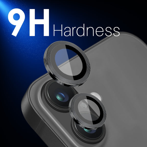 For iPhone 16 / 16 Plus NORTHJO 2 Sets 4pcs Camera Lens Protector Cover Metal Ring Film(Black)