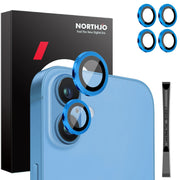 For iPhone 16 / 16 Plus NORTHJO 2 Sets 4pcs Camera Lens Protector Cover Metal Ring Film(Blue)