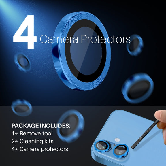 For iPhone 16 / 16 Plus NORTHJO 2 Sets 4pcs Camera Lens Protector Cover Metal Ring Film(Blue)