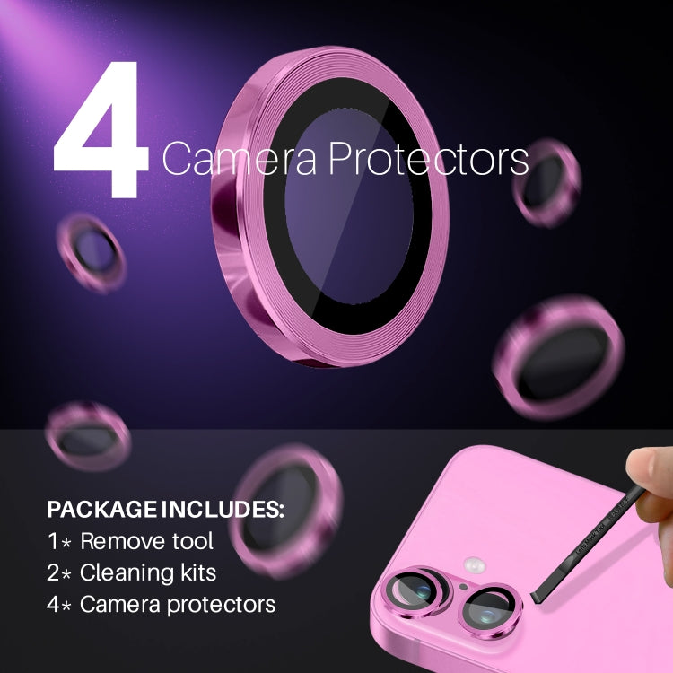 For iPhone 16 / 16 Plus NORTHJO 2 Sets 4pcs Camera Lens Protector Cover Metal Ring Film(Rose)