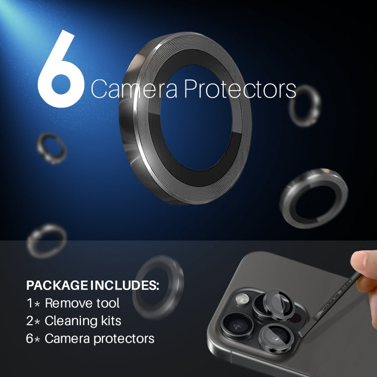 For iPhone 16 Pro / Pro Max NORTHJO 2 Sets 6pcs Camera Lens Protector Cover Metal Ring Film(Black)