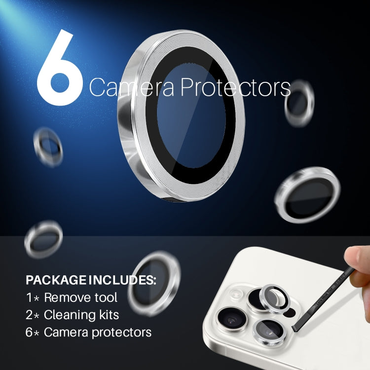 For iPhone 16 Pro / Pro Max NORTHJO 2 Sets 6pcs Camera Lens Protector Cover Metal Ring Film(Silver)