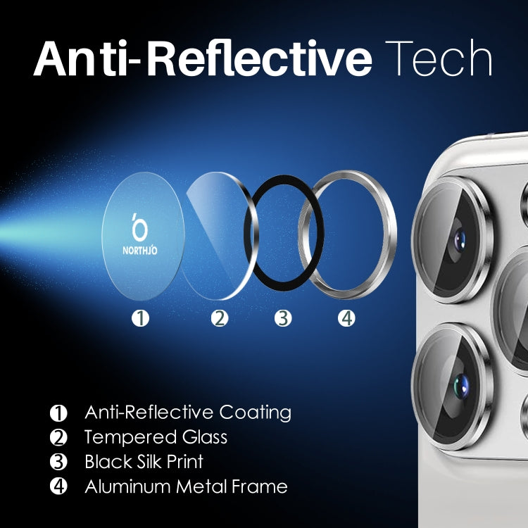 For iPhone 16 Pro / Pro Max NORTHJO 2 Sets 6pcs Camera Lens Protector Cover Metal Ring Film(Silver)
