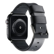 For Apple Watch SE 44mm Genuine Leather Hybrid Silicone Watch Band(Black Black Buckle)