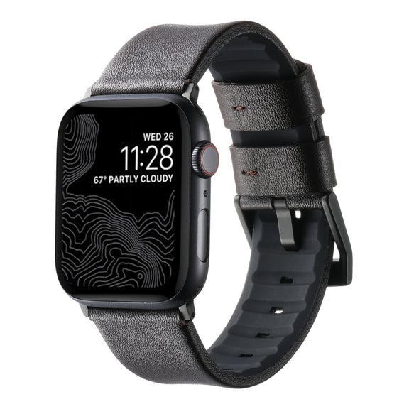For Apple Watch Series 9 41mm Genuine Leather Hybrid Silicone Watch Band(Coffee Black Buckle)