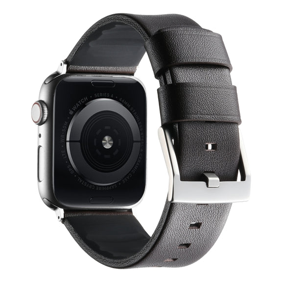 For Apple Watch SE 40mm Genuine Leather Hybrid Silicone Watch Band(Coffee Sliver Buckle)