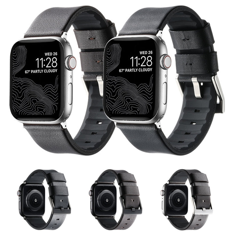 For Apple Watch SE 40mm Genuine Leather Hybrid Silicone Watch Band(Coffee Black Buckle)