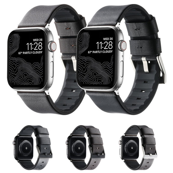 For Apple Watch SE 44mm Genuine Leather Hybrid Silicone Watch Band(Coffee Black Buckle)