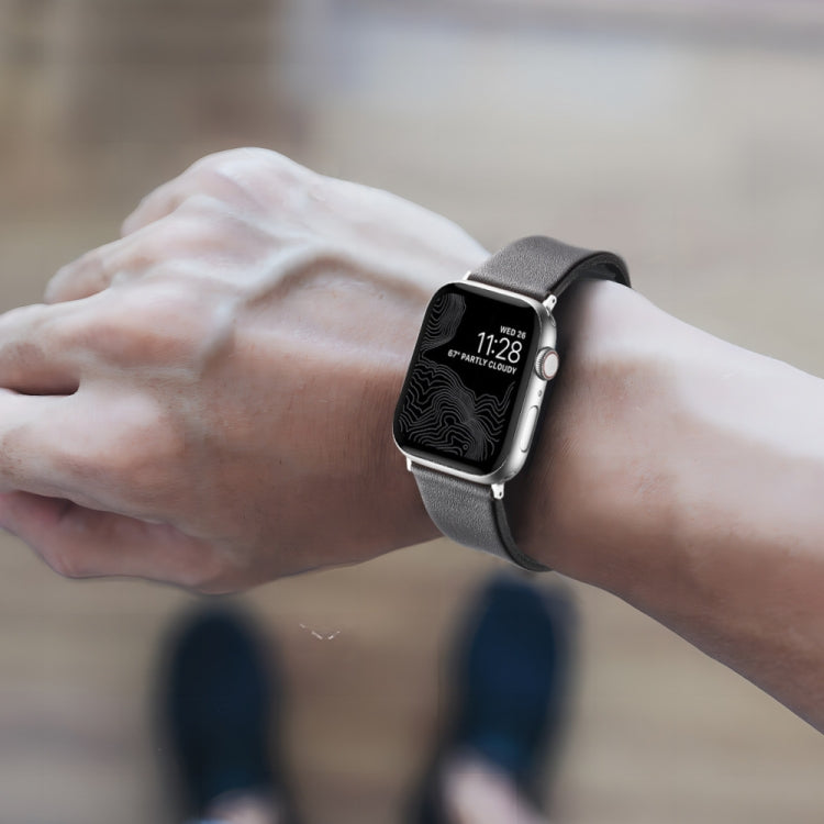 For Apple Watch SE 44mm Genuine Leather Hybrid Silicone Watch Band(Coffee Black Buckle)