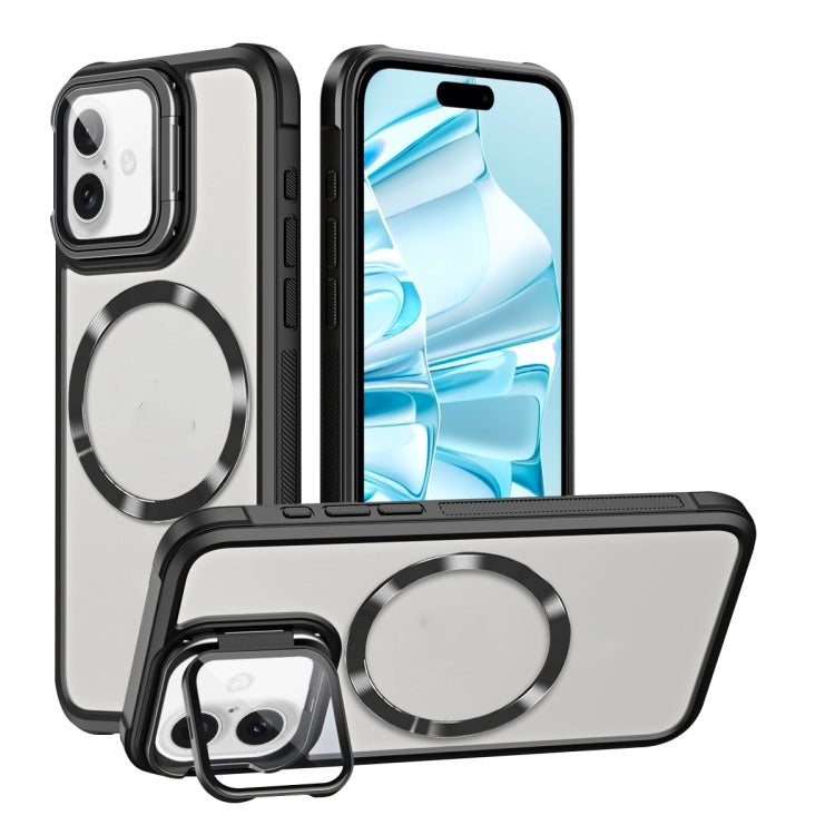 For iPhone 16 Plus Magsafe CD-grain Acrylic Hybrid TPU Phone Case(Black)