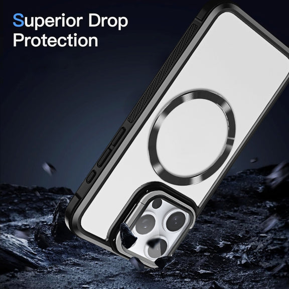 For iPhone 16 Plus Magsafe CD-grain Acrylic Hybrid TPU Phone Case(Black)
