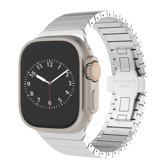 For Apple Watch Series 8 45mm One-bead Paint Alloy Butterfly Buckle Watch Band(Silver)