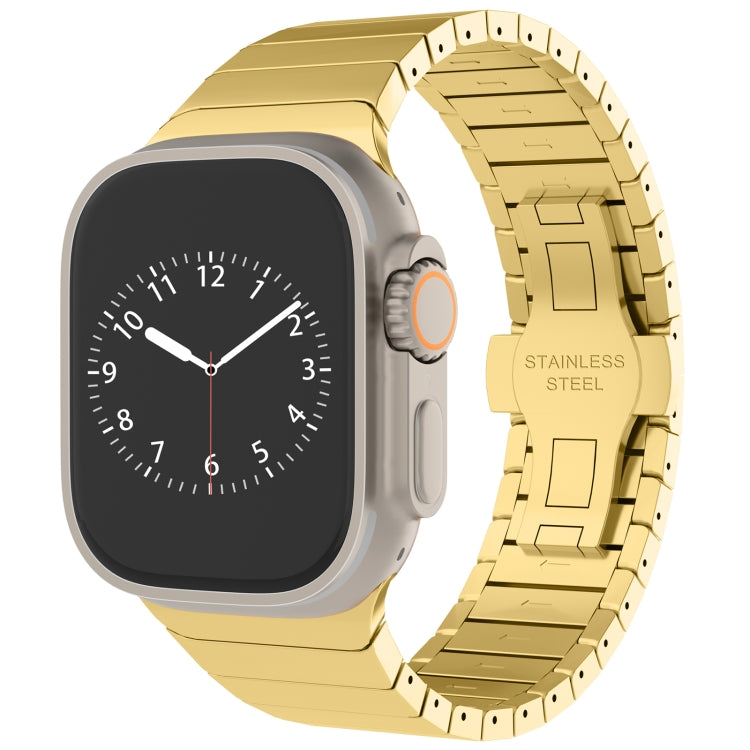 For Apple Watch Series 7 45mm One-bead Paint Alloy Butterfly Buckle Watch Band(Gold)