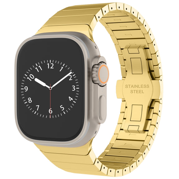 For Apple Watch Series 7 45mm One-bead Paint Alloy Butterfly Buckle Watch Band(Gold)