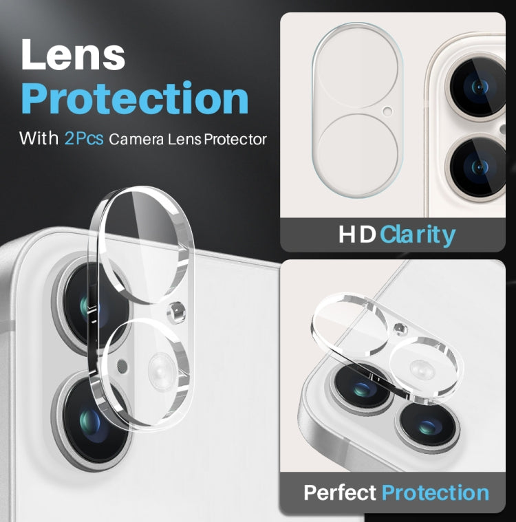 For iPhone 16 NORTHJO 5 in 1 Clear Phone Case with 2pcs Screen Film + 2pcs Camera Lens Film