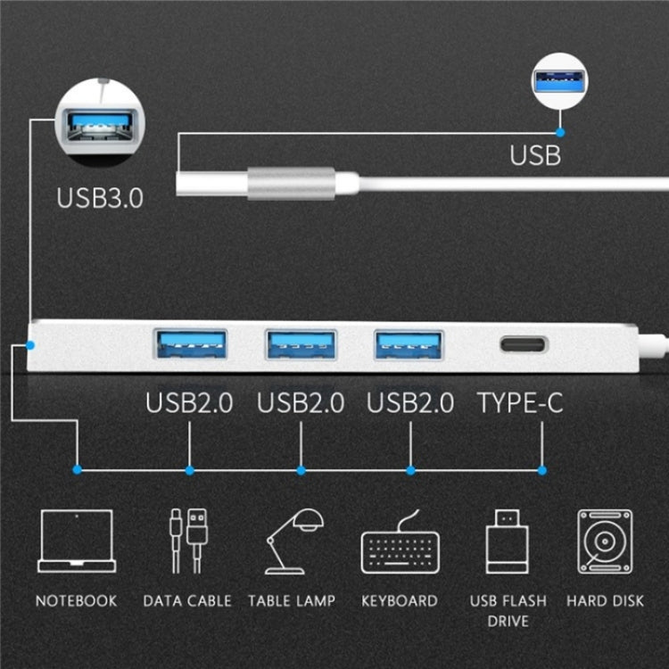 ADS-301A USB 3.0 to Type-C + USB 3.0 / 2.0 4-Ports Hub Laptop Expander(Silver)