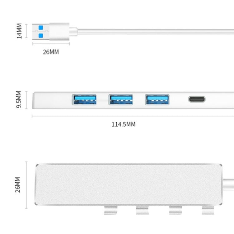 ADS-301A USB 3.0 to Type-C + USB 3.0 / 2.0 4-Ports Hub Laptop Expander(Silver)