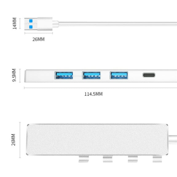 ADS-301A USB 3.0 to Type-C + USB 3.0 / 2.0 4-Ports Hub Laptop Expander(Grey)