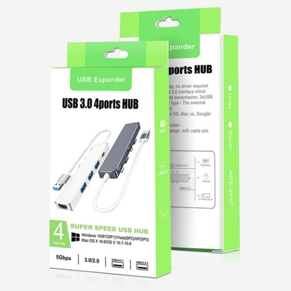 ADS-301A USB 3.0 to Type-C + USB 3.0 / 2.0 4-Ports Hub Laptop Expander(Silver)