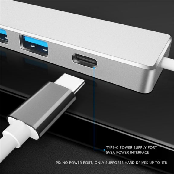 ADS-301C USB-C / Type-C to USB-C + USB 3.0 + 3 x USB 2.0 Expander HUB(Silver)