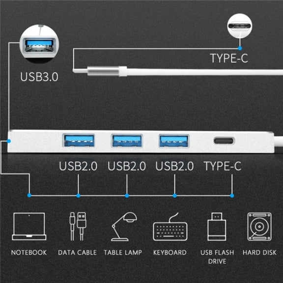 ADS-301C USB-C / Type-C to USB-C + USB 3.0 + 3 x USB 2.0 Expander HUB(Silver)