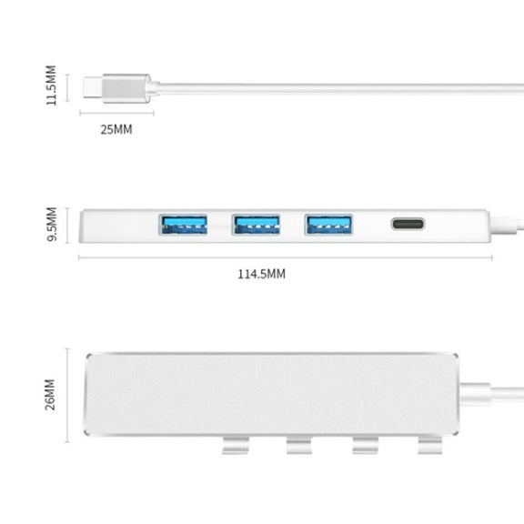 ADS-301C USB-C / Type-C to USB-C + USB 3.0 + 3 x USB 2.0 Expander HUB(Silver)