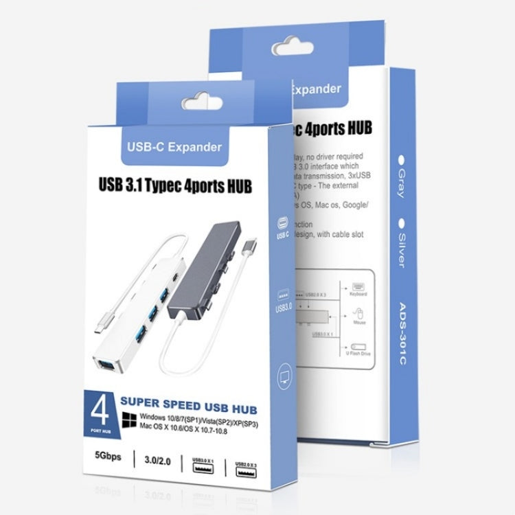 ADS-301C USB-C / Type-C to USB-C + USB 3.0 + 3 x USB 2.0 Expander HUB(Silver)