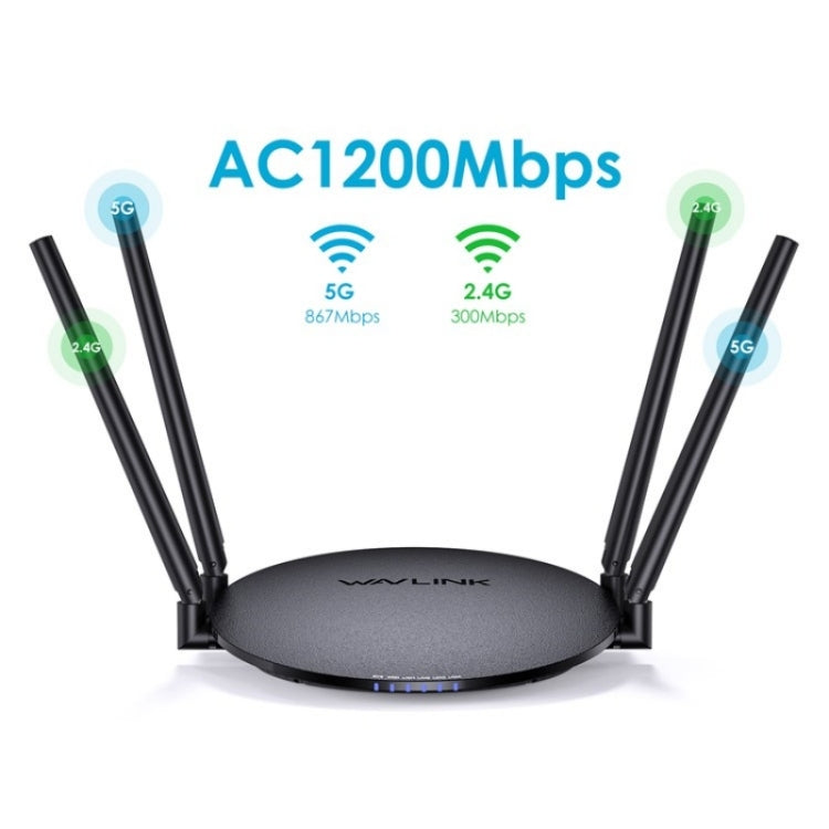 WAVLINK WN530G3 4x 5dBi Foldable Antenna AC1200 Dual Band Wireless Repeater Router, Plug:UK Plug