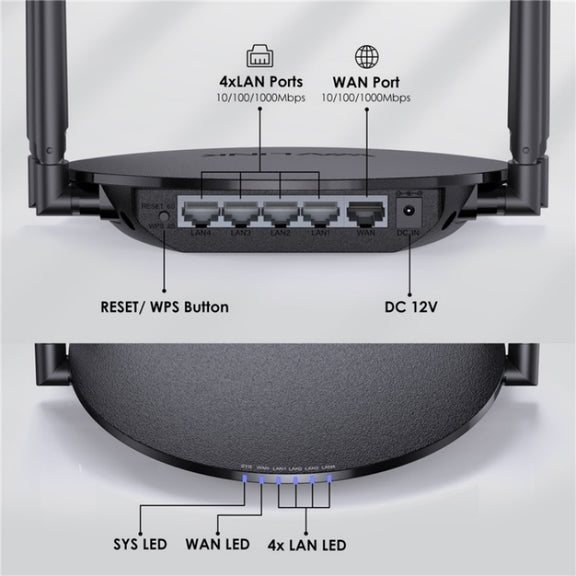 WAVLINK WN530G3 4x 5dBi Foldable Antenna AC1200 Dual Band Wireless Repeater Router, Plug:EU Plug