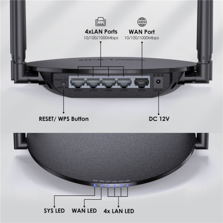 WAVLINK WN530G3 4x 5dBi Foldable Antenna AC1200 Dual Band Wireless Repeater Router, Plug:EU Plug