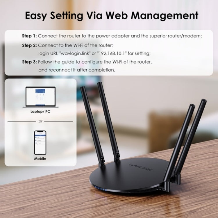 WAVLINK WN530G3 4x 5dBi Foldable Antenna AC1200 Dual Band Wireless Repeater Router, Plug:EU Plug