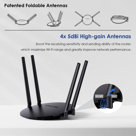 WAVLINK WN530G3 4x 5dBi Foldable Antenna AC1200 Dual Band Wireless Repeater Router, Plug:US Plug