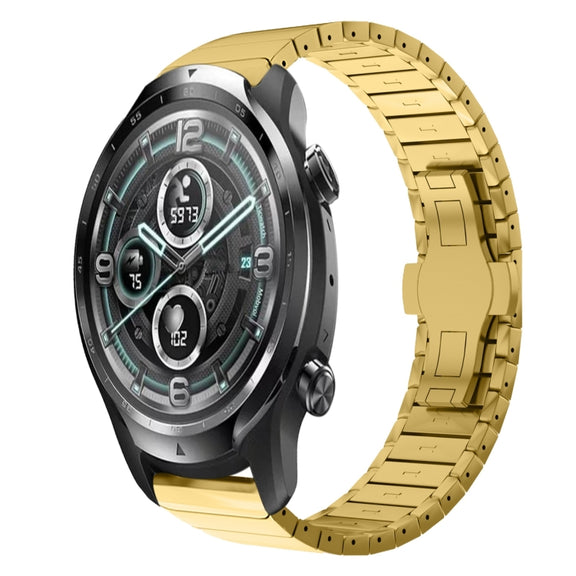 For Ticwatch Pro3 22mm One Bead Paint Butterfly Buckle Alloy Watch Band(Gold)